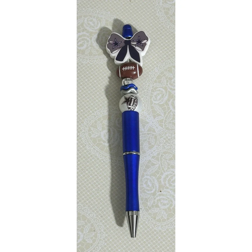 Dallas Cowboys Football Custom Beaded Pen Metallic Blue Gift Handmade Unique
